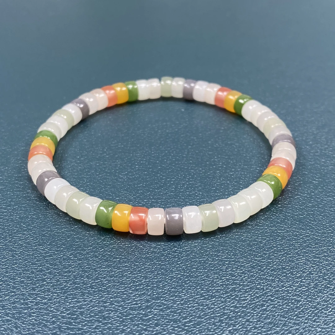 天然和田玉俏色算盘珠多宝手串