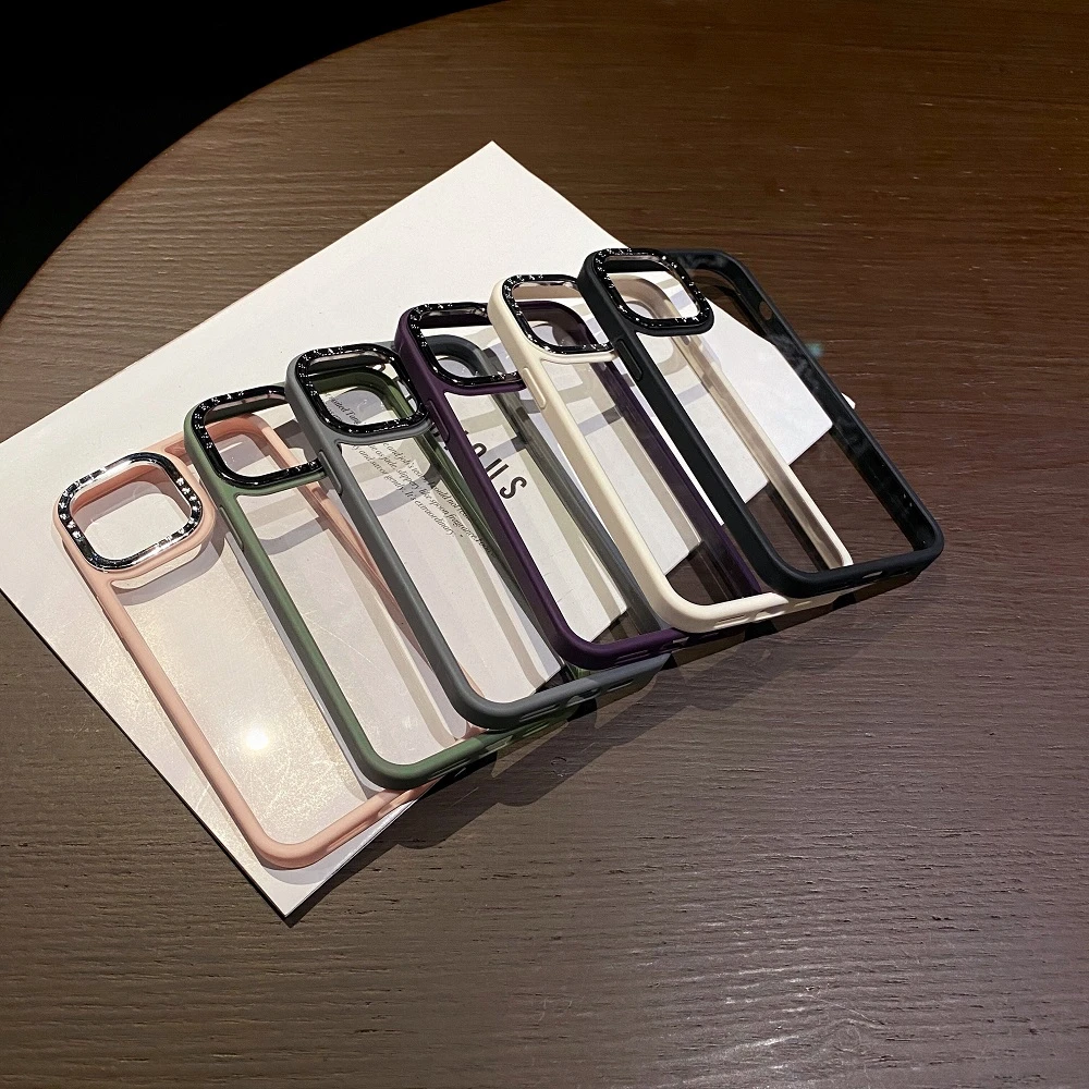 苹果12-15Promax金属镜框炫彩亚克力简约创意手机壳13/14/15Pro