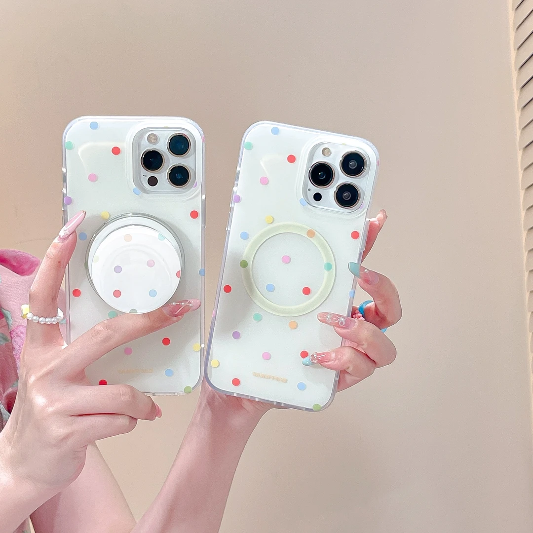 磁吸双面覆膜白底彩色小波点磁吸支架适用iPhone15Promax手机壳14