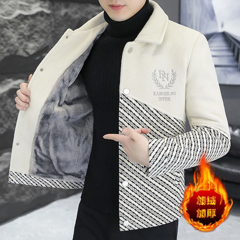 男毛呢外套秋冬季加绒加厚呢子夹克韩版休闲时尚百搭保暖男装外衣