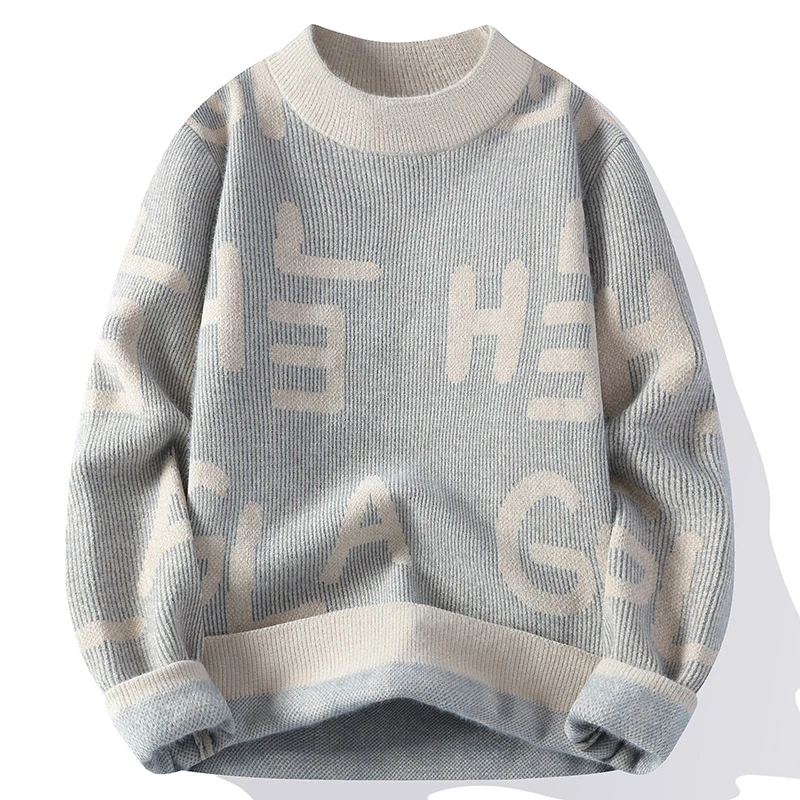 秋冬季圆领加厚保暖毛衣打底衫双面绒针织毛线衣青少年不起球潮牌