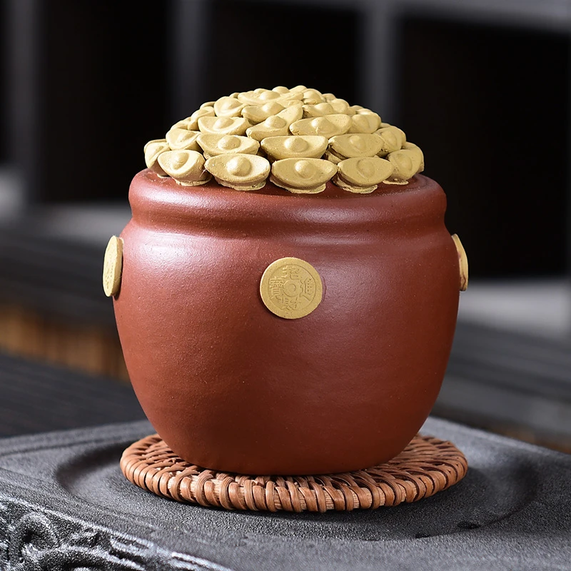 陆越  宜兴紫砂茶宠家用手工大号紫砂聚宝盆招财进宝茶宠茶玩摆件