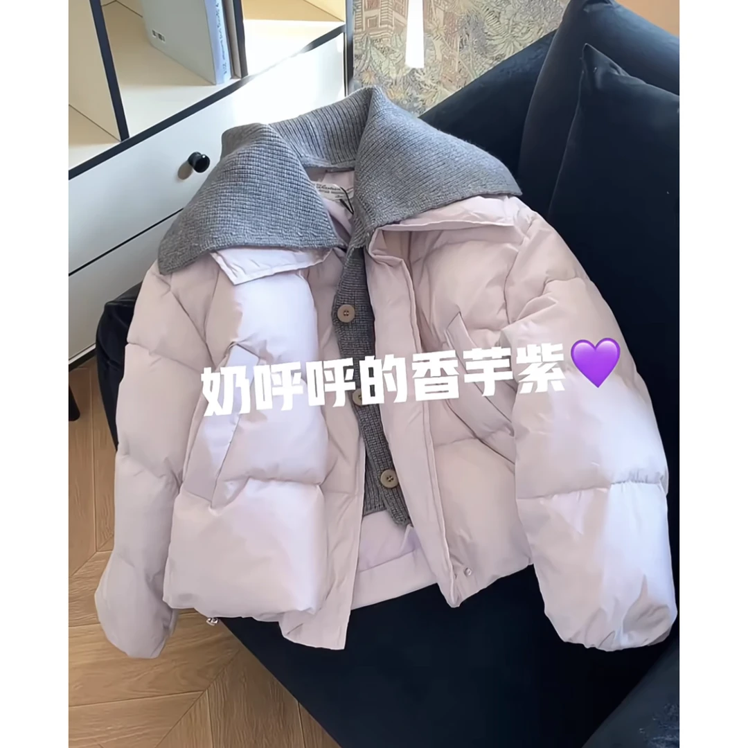 2024年新款棉服女短款假两件大翻领时尚高级感棉衣冬季保暖外套