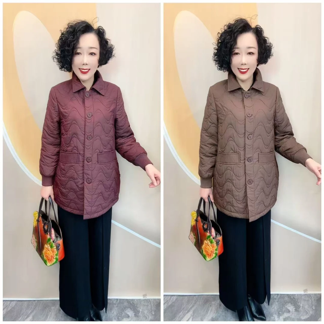 A19新款方领宽松大码休闲中老年棉服外套，衣长80