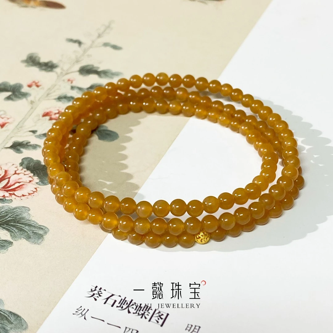 【一懿珠宝】和田玉 且末糖老料红糖三圈手串 小米珠项链 18K金配件