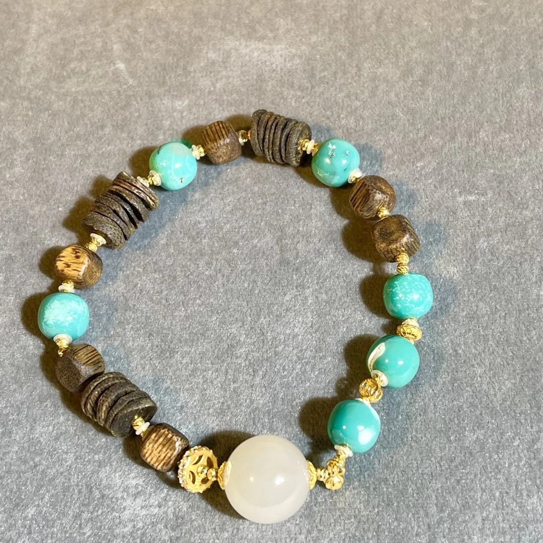 【一懿珠宝】沉香隔片单圈手串18k金配件绿松气质设计款cx010