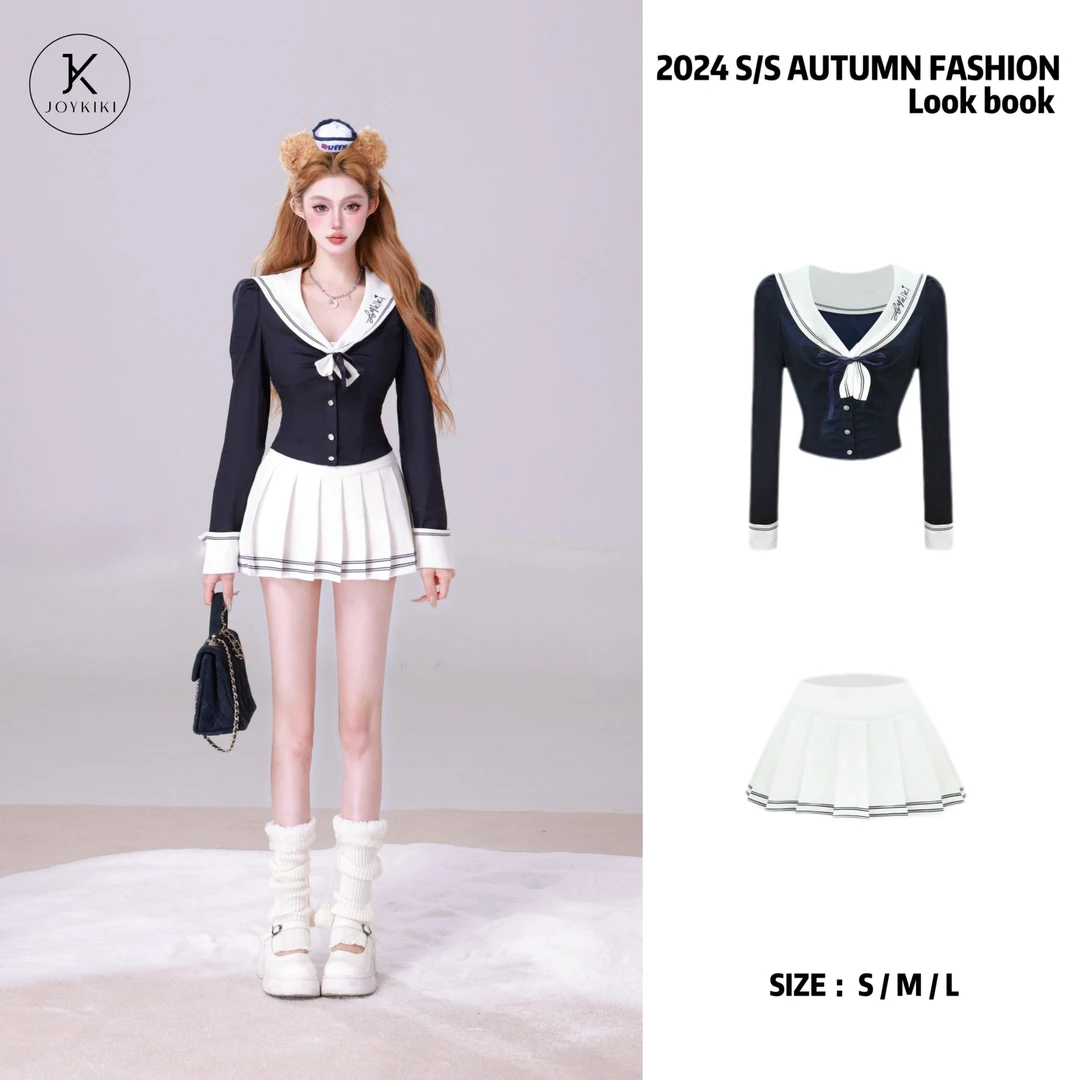 JOY KIKI 金金【私立学院】秋冬学院风百搭拼接刺绣套装 J24D282