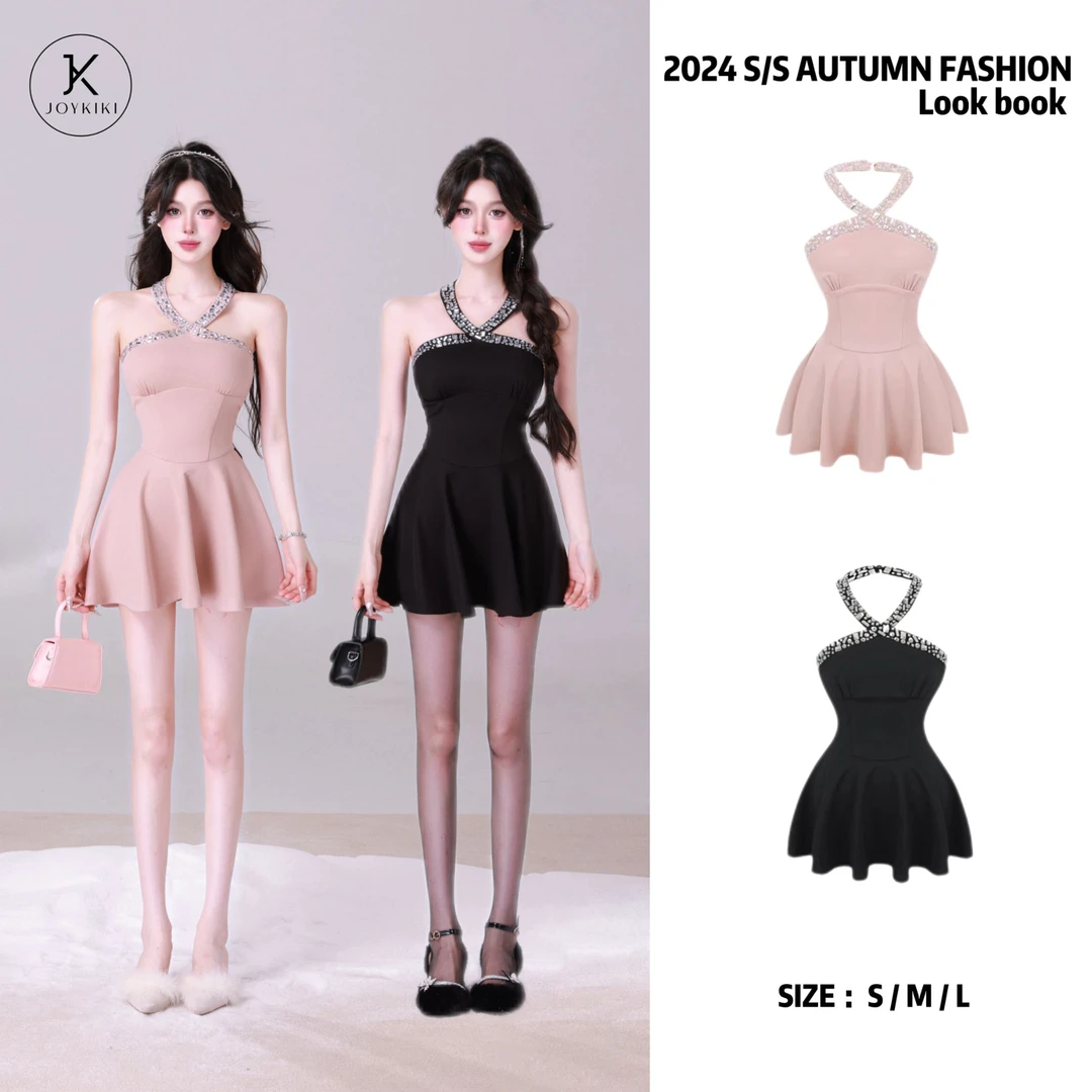 JOY KIKI金金【柑橘玫瑰】秋季拼接蕾丝弹力显瘦连衣裙J24C349