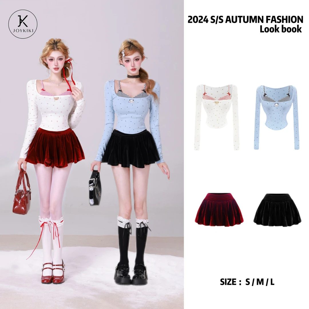 JOY KIKI金金【鬼怪女主角】秋季纯欲显瘦氛围感上衣套装 J24D288