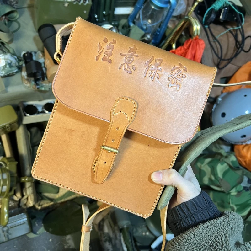 正品老货牛皮挎包保密包1995