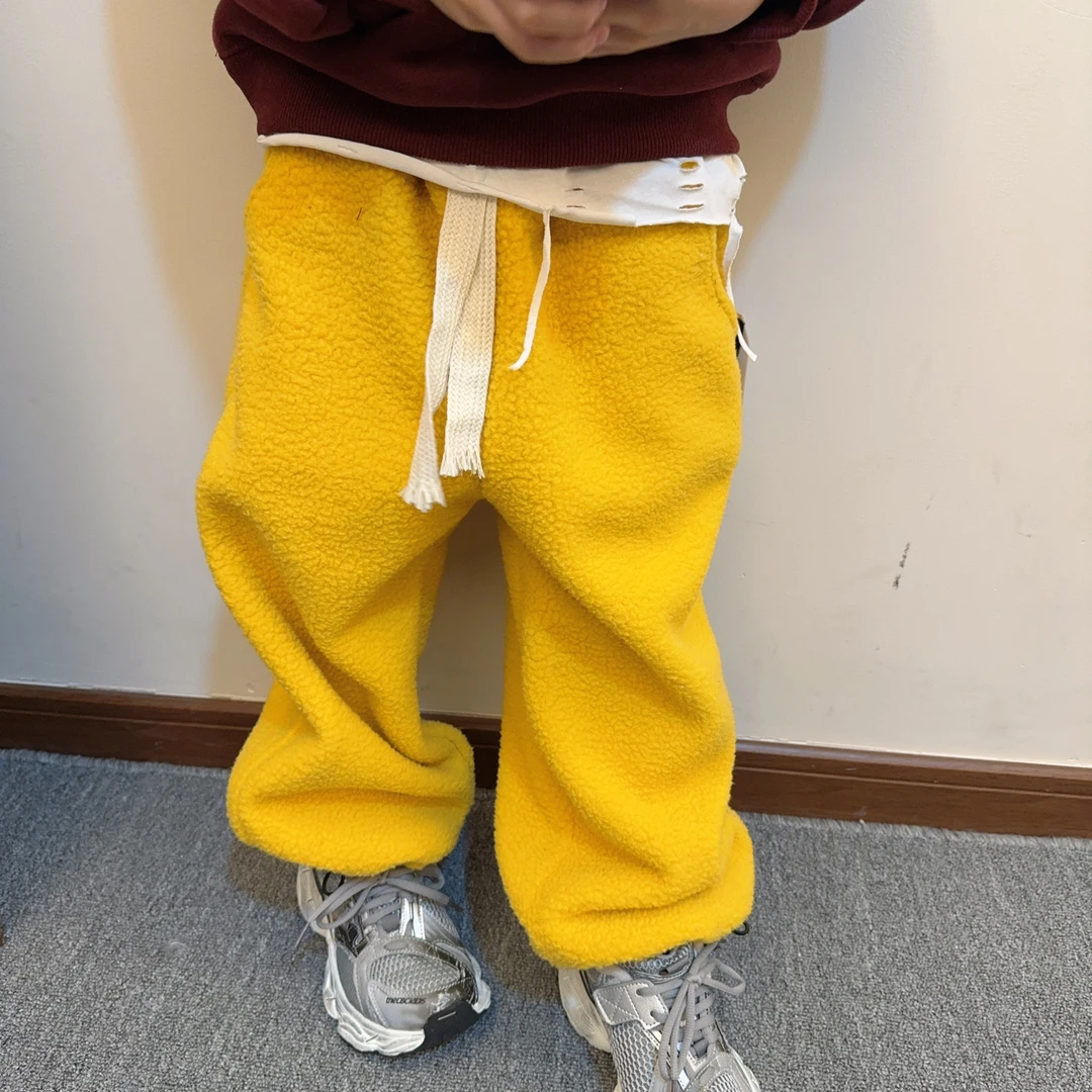 现货 令佳潮牌 儿童秋冬加绒加厚韩版一体绒摇粒绒洋气休闲裤0183