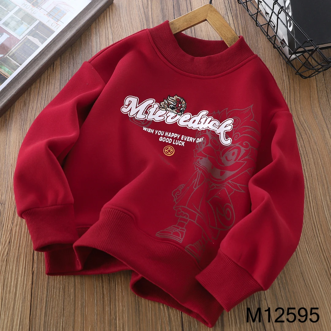【MIEVE DUCK】冬款红色贺岁男童卫衣加绒圆领年款宽松卫衣12595