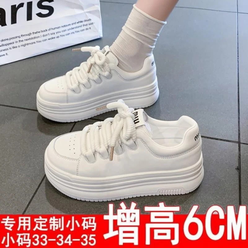 女鞋小码34真皮小白鞋女秋季2023年新款厚底增高6cm学生爆款板鞋