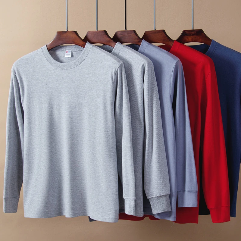 芬汀春秋冬季纯棉秋衣男单件上衣打底棉毛衫大码薄款内穿保暖内衣