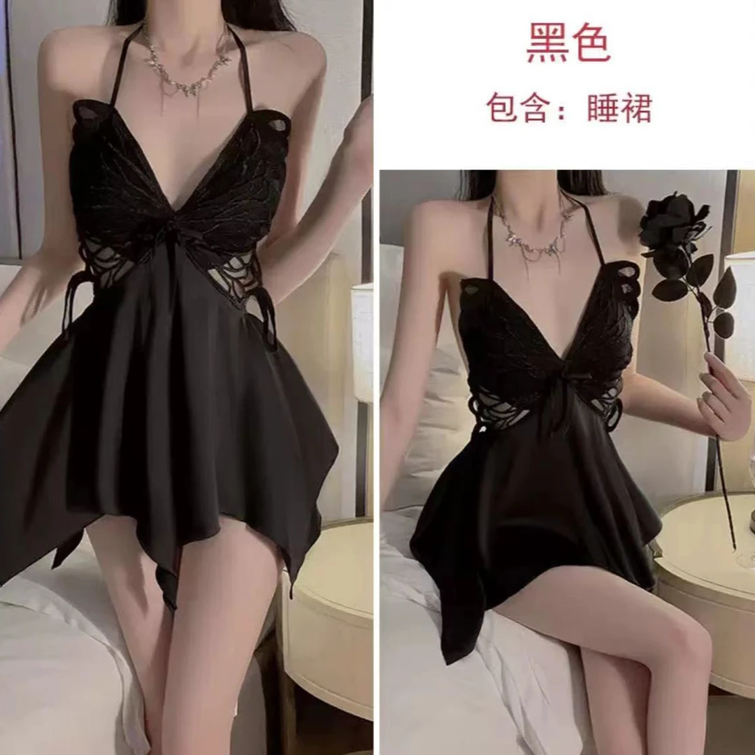 【520特惠】【落日sunset】新款轻奢睡裙蝴蝶胸垫睡裙遮肉显瘦性甜美