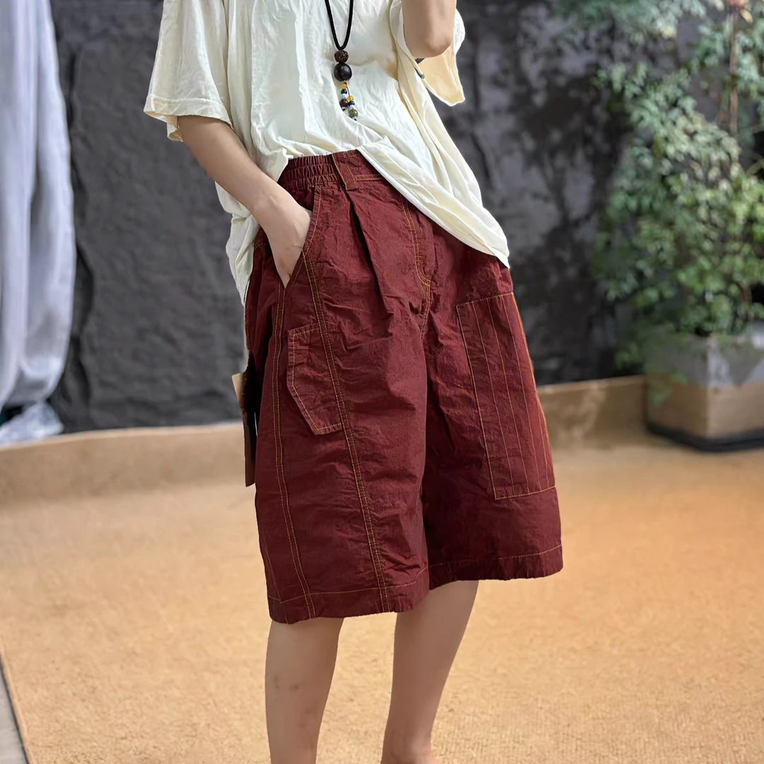 忆古朴拙240515夏季复古文艺纯棉补丁六分裤短裤百搭宽松休闲裤