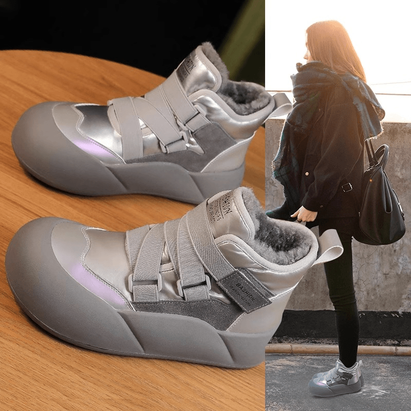 雪地靴女2023冬季新款厚底短靴魔术贴毛毛鞋子加绒加厚保暖大棉鞋