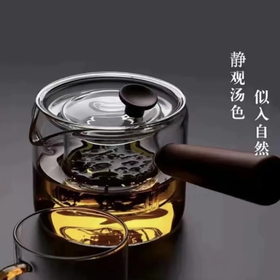 黑檀侧把茶壶玻璃耐高温电陶炉单煮茶器茶水分离过滤泡沏功夫茶具