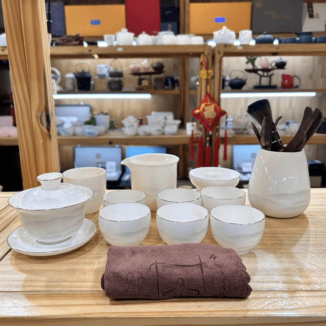 晟翔陶瓷茶具玉城山峰盖碗10头加六君子