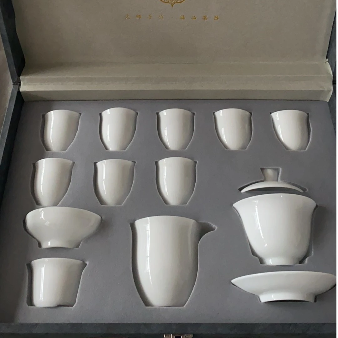 晟翔陶瓷功夫茶具套装冰种盖碗12头礼盒装羊脂玉白瓷整套茶器礼品