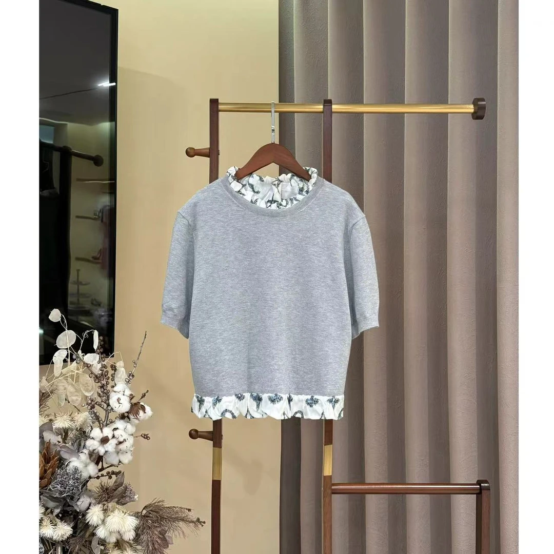 【晨老板】N【高情逸态】时尚假两件短袖针织上衣69247030