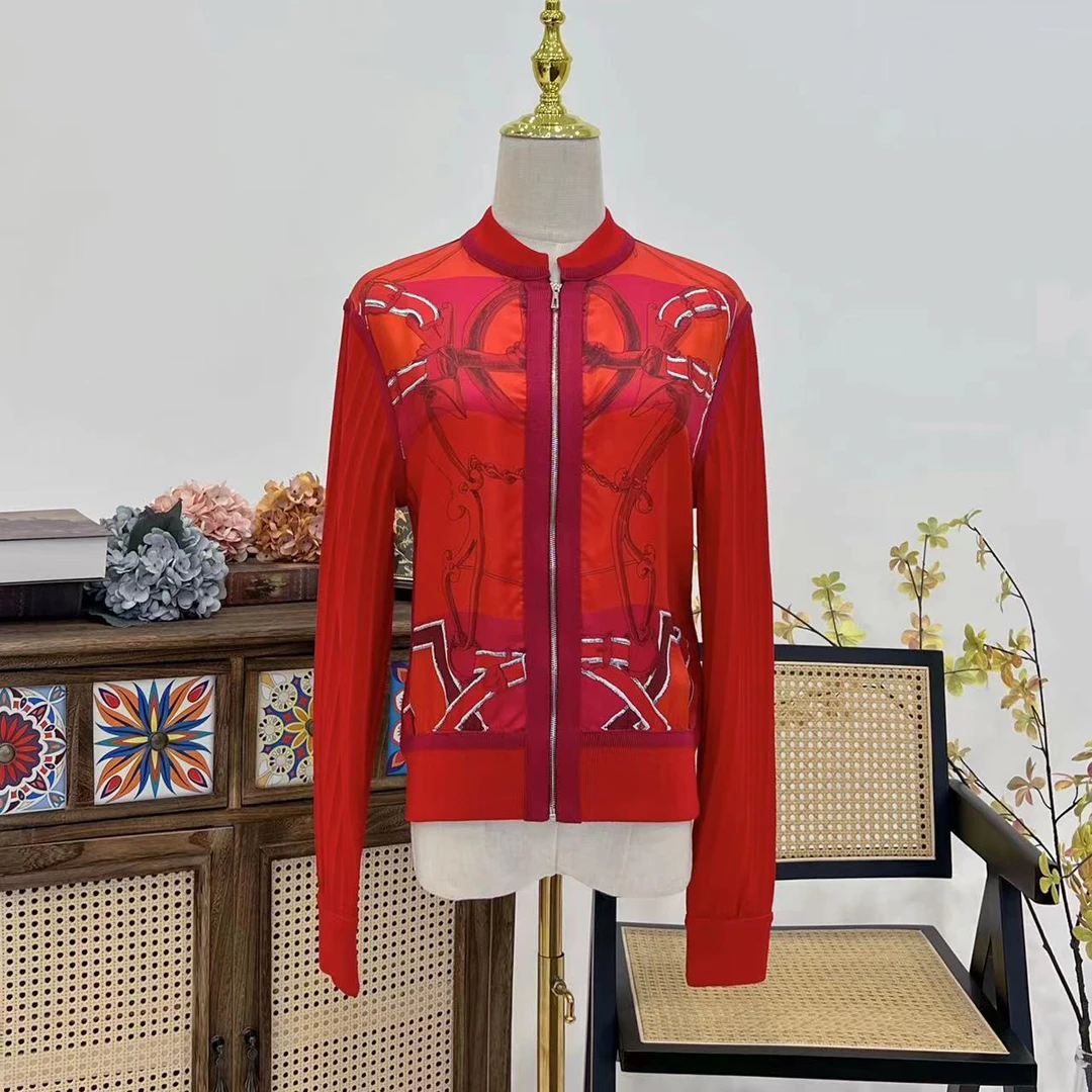 【晨老板】N【皇家马车】时尚印花拼接拉链外套79235001