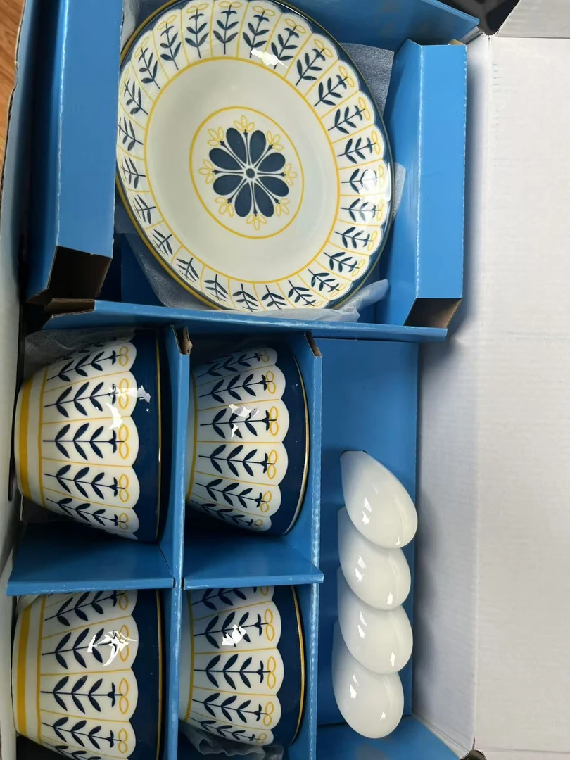 日式网红复古田园繁花陶瓷餐具家用碗盘碟勺子组合活动广告礼品碗