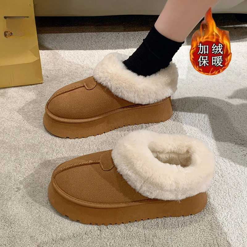厚底毛茸茸雪地靴女款加绒棉鞋2023新款秋冬季低帮鞋子加厚面包鞋