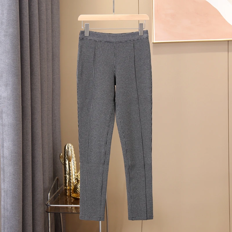 直筒高腰休闲西装裤设计感女士修身格子洋气弹力百搭格纹裤子