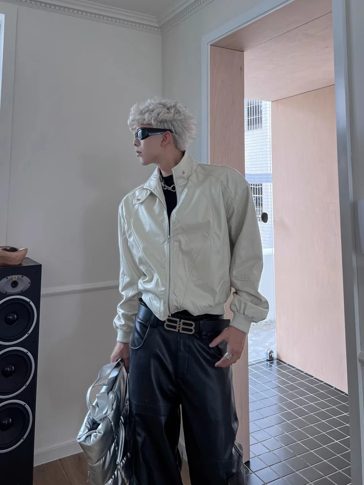 嘉尔同款INS美式复古小众机车高街立领设计皮衣夹克男女短款pu皮