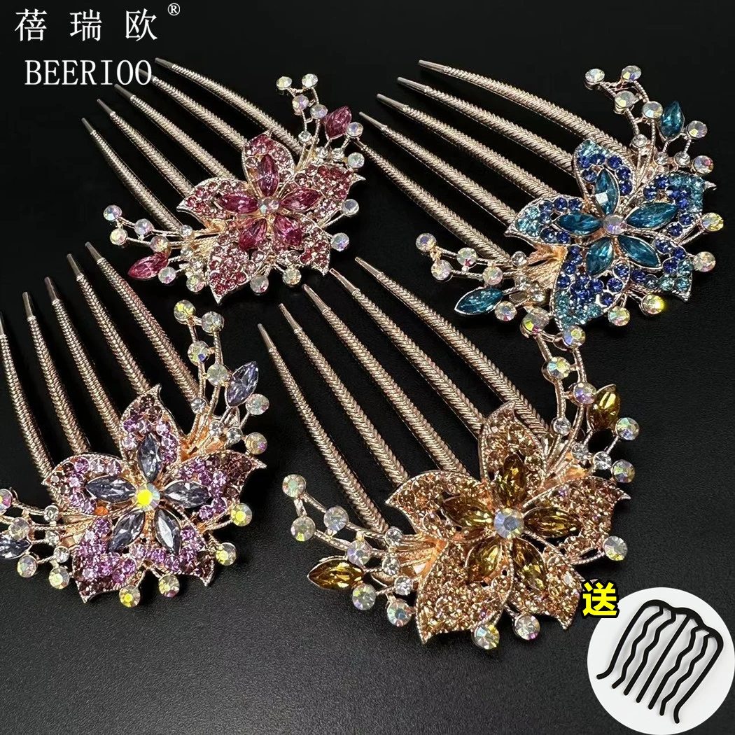 金属插梳盘发神器五齿梳女成人后脑勺发饰头饰安可拉红色发饰