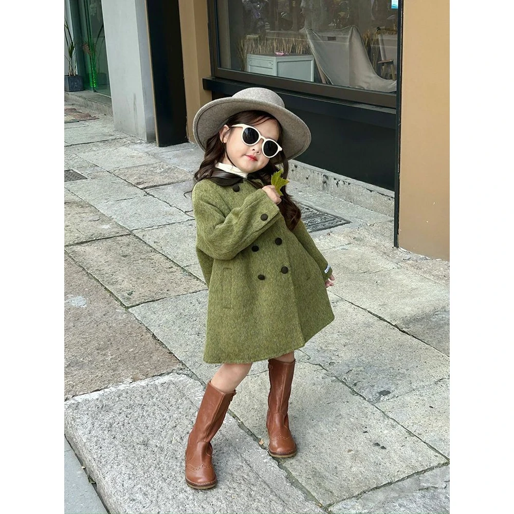 【冬季大促】韩国童装女童秋冬装呢大衣2023新款女中大童娃娃领中