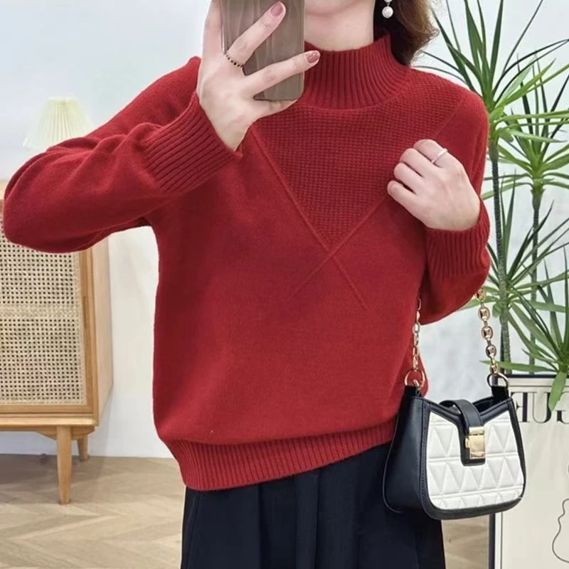 半高领毛衣女士宽松套头秋冬新款洋气简约内搭针织打底衫上衣H38