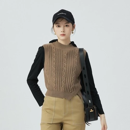 AMASS阿玛施烟管领不规则纯羊毛女背心针织马甲5399380