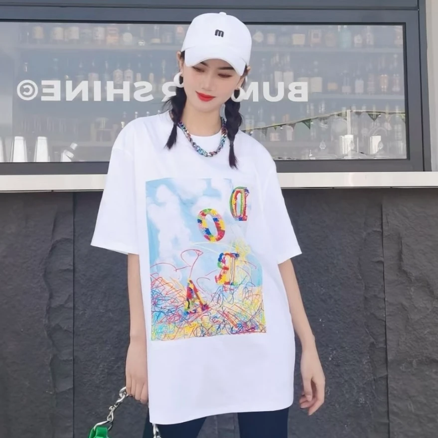 AMASS/阿玛施DORA字母线性彩绘宽松T恤5300709