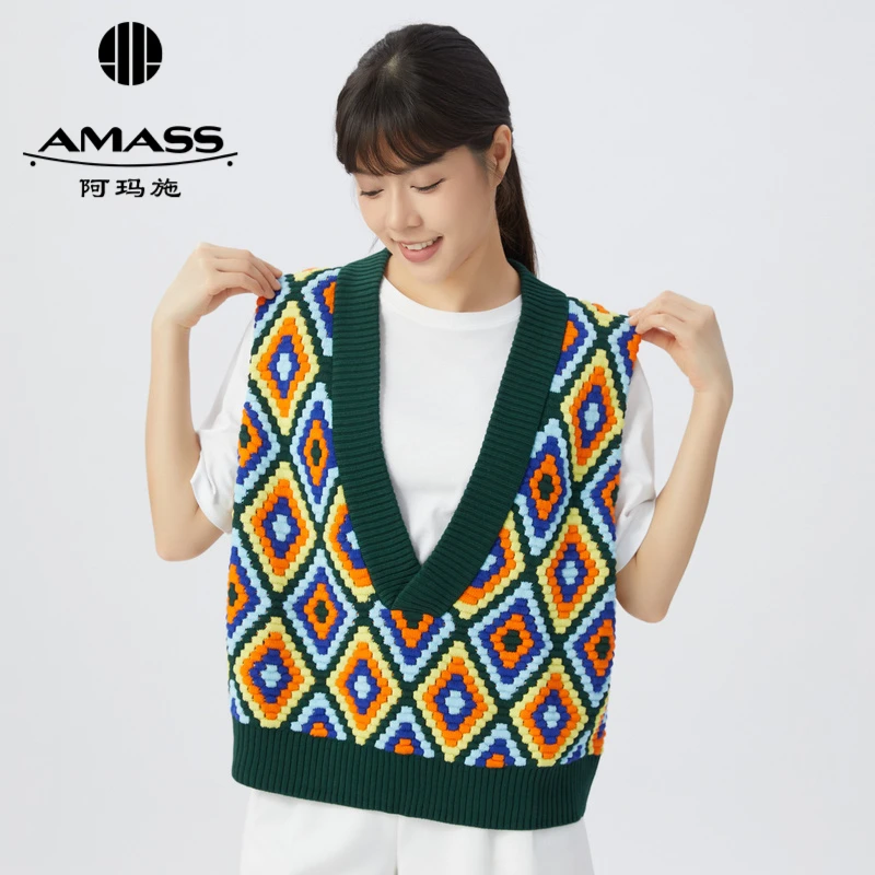 AMASS阿玛施V领活力彩色百搭造型针织马甲女5399582