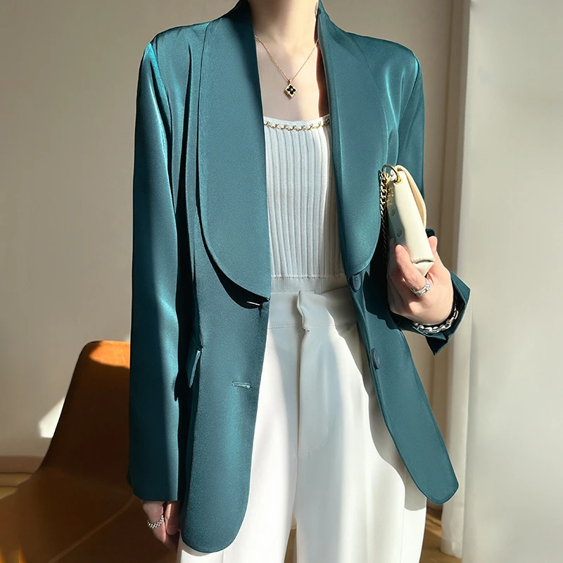 【气质西装】西装翻领女神范气质修身显瘦长袖时尚醋酸西服