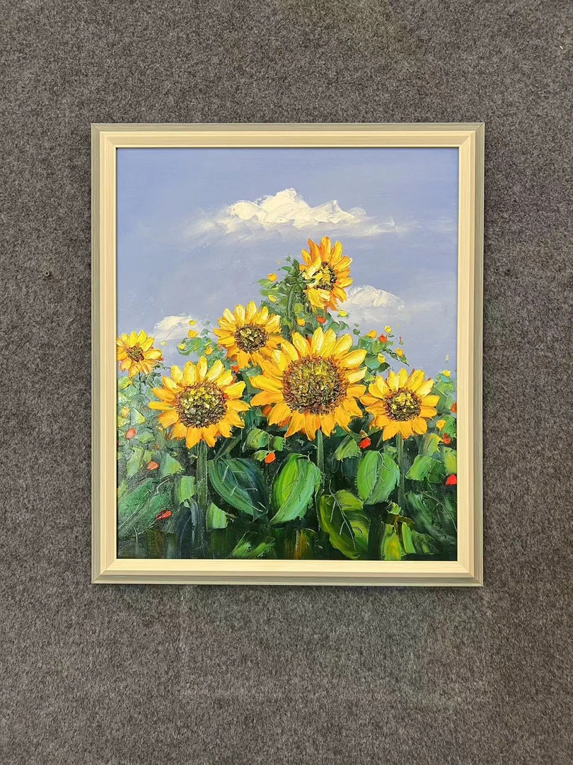 纯手绘油画【57*67】向日葵三联客厅卧室书房装饰画横版竖版