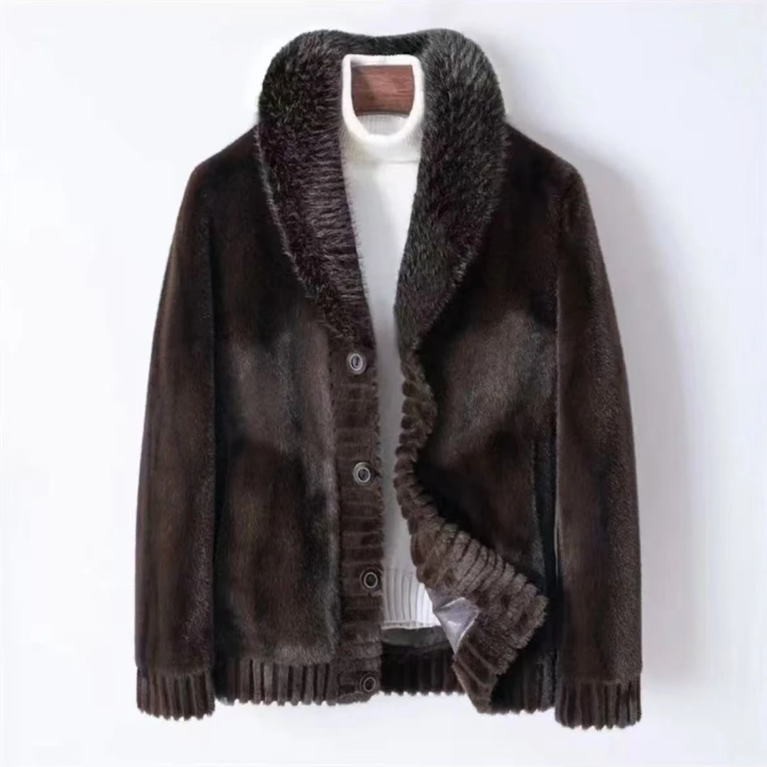 2024秋冬爆款时尚大青果领双面穿高档男装夹克保暖男士外套D