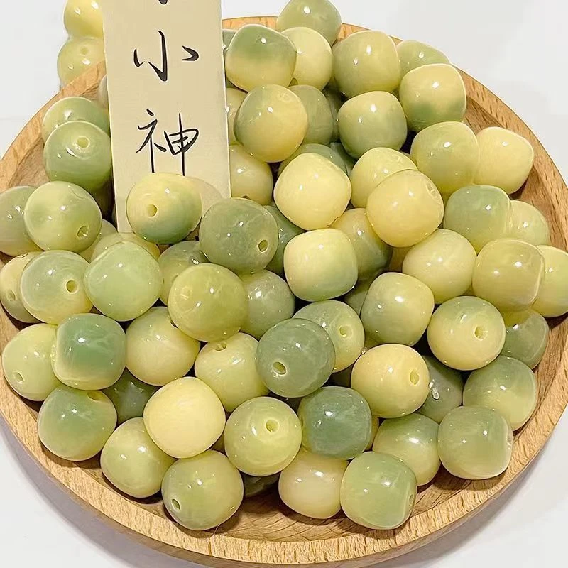 小青柠菩提根手串散珠100颗11mm渐变飘花混搭色串珠手工diy手链女