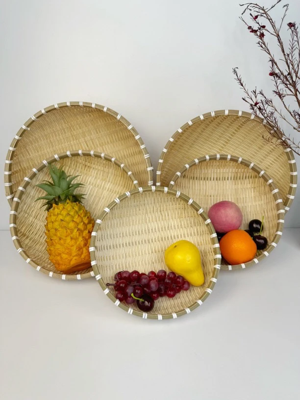 Z01（簸箕五件套）簸箕竹编制品馒头馍筐农家用手工筐收纳竹编篮