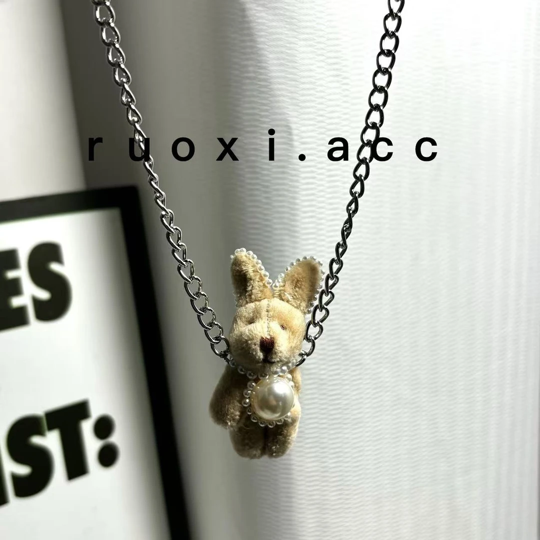 铜合金项链 甜美可爱仿珍珠小兔项链-RX699