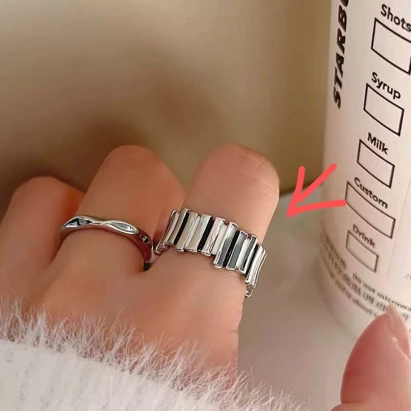 铜合金戒指 百搭开口栅栏黑白撞色戒指-RX556