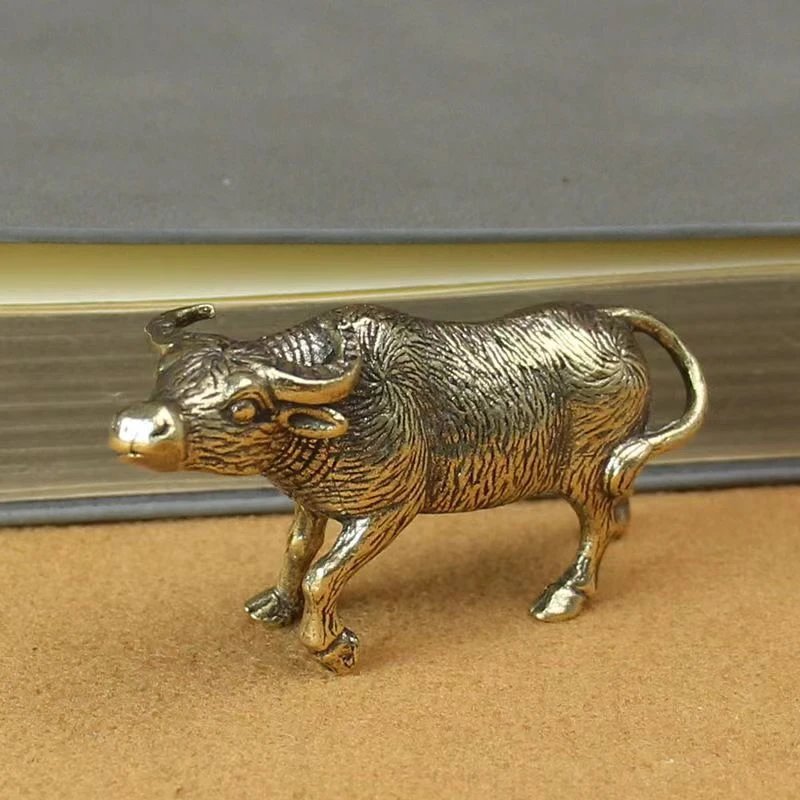 实心纯黄铜办公手工桌面十二生肖小牛发财牛茶宠桌面家居复古摆件