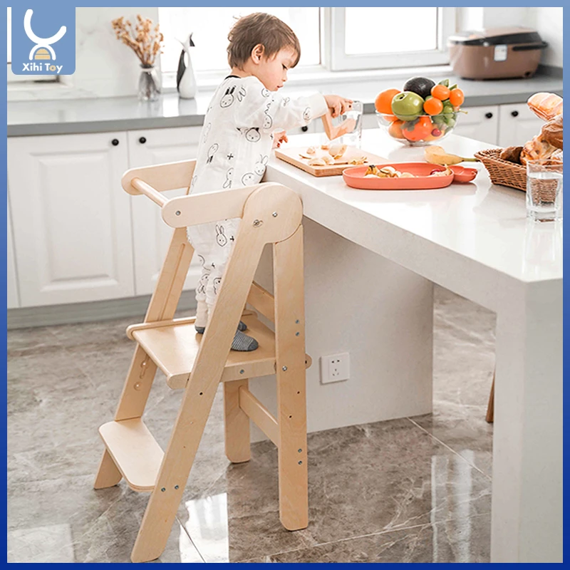 宝宝洗漱台阶踏脚凳厨房帮手儿童蒙氏学习塔带扶手防滑可折叠