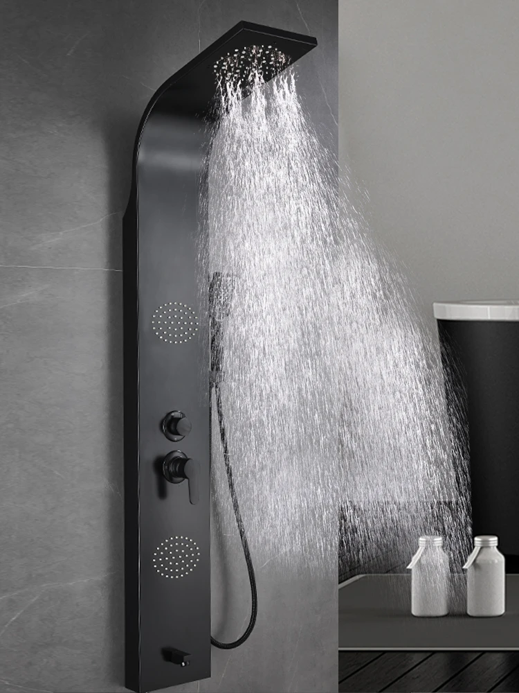 淋浴屏黑色淋浴花洒套装全铜龙头沐浴器卫生间浴室花晒喷头壁挂式