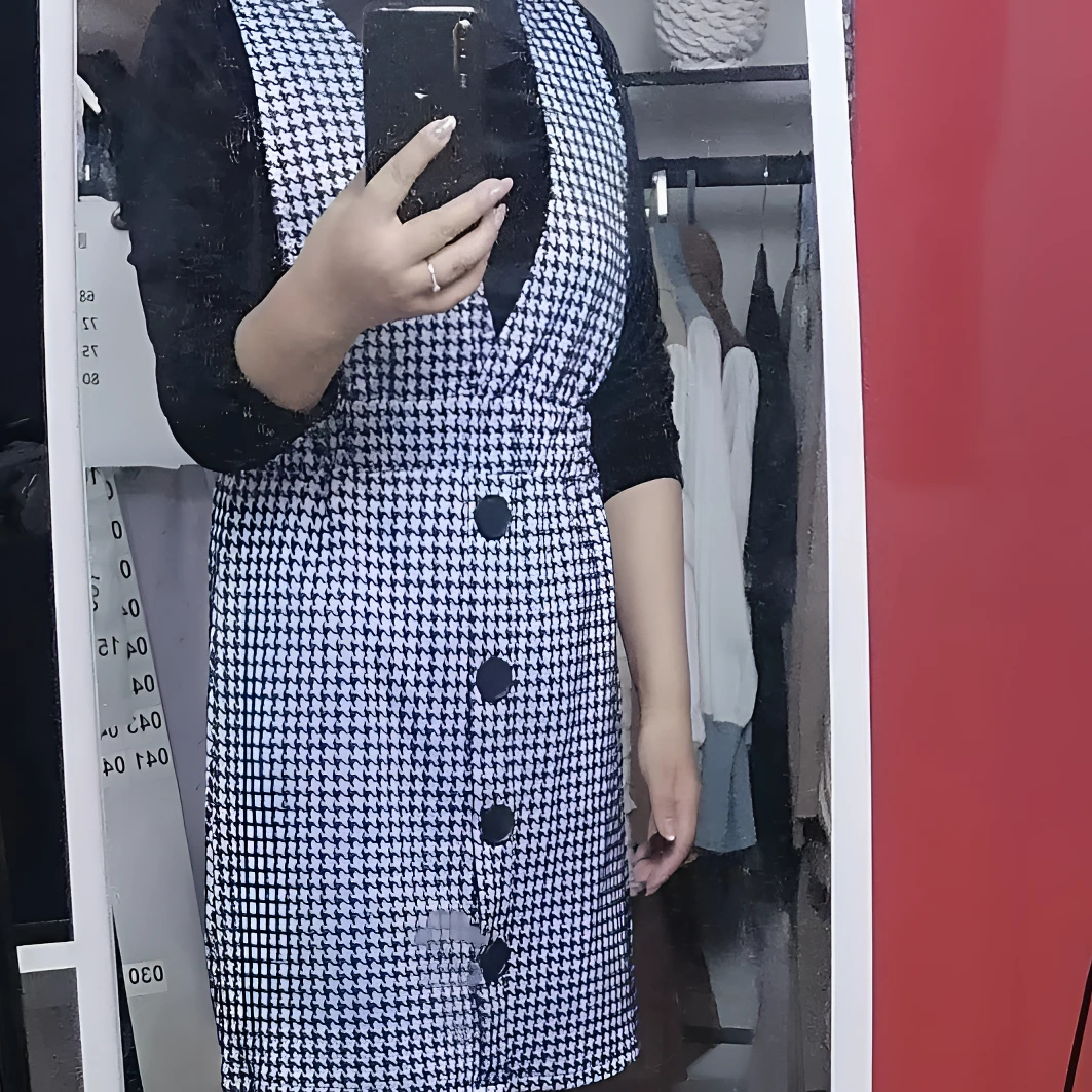 外贸尾单千鸟格马甲裙显瘦气质针织