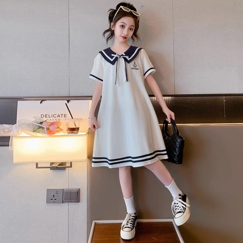 女童夏季连衣裙2025新款洋气中大童网红夏装学院风儿童女孩T裙子