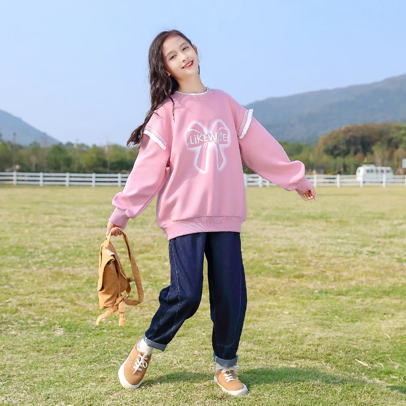 2024新款中大童网红时髦洋气衣服女童卫衣春装儿童春秋款休闲童装