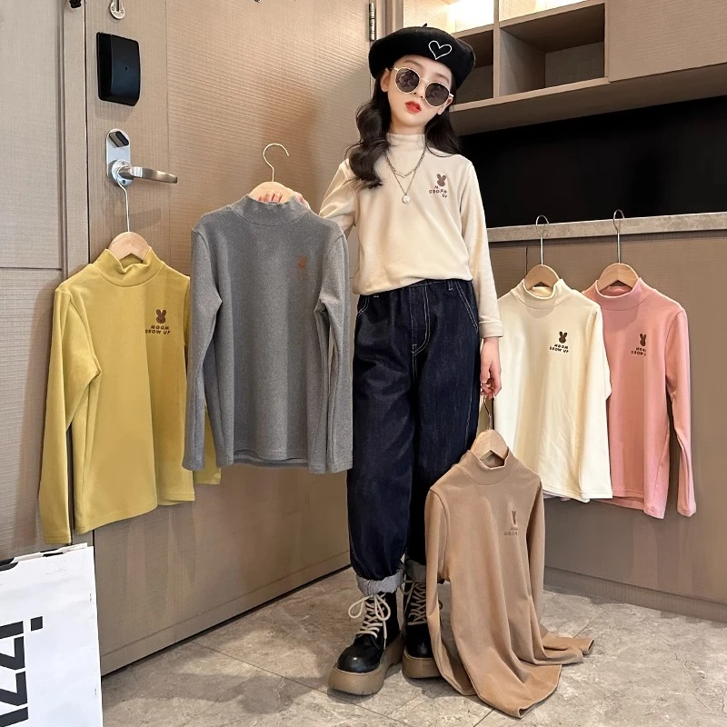 儿童德绒打底衫2024新款女童长袖T恤上衣春秋加绒女大童秋冬童装